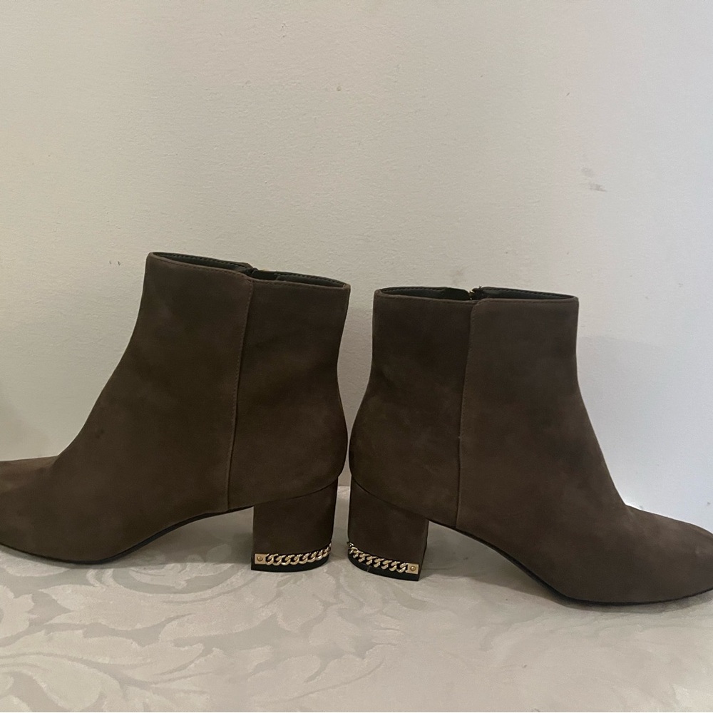New Michael Kors Olive Green Ankle Boots with Chain Detail